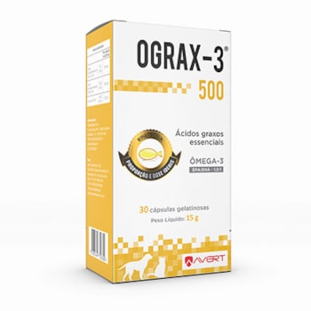 Ograx-3 Cães e Gatos 500mg 30 cápsulas - Avert Ograx-3 Cães e Gatos 500mg 30 cápsulas - Avert
