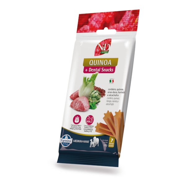 Petisco Dental N&D Quinoa Hálito Fresco para Cães de Raças Médias e Grandes Sabor Cordeiro 100g Petisco Dental N&D Quinoa Hálito Fresco para Cães de Raças Médias e Grandes Sabor Cordeiro 100g