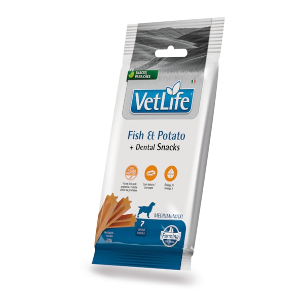 Petisco Dental Vet Life Fish Potato para Cães de Raças Médias e Grandes 100g