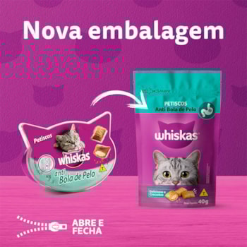 Petisco Whiskas Temptations Anti Bola de Pelo para Gatos Adultos 40g - Whiskas Petisco Whiskas Temptations Anti Bola de Pelo para Gatos Adultos 40g - Whiskas