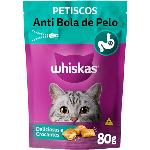 Petisco Whiskas Temptations Anti Bola de Pelo Para Gatos Adultos 80G - Whiskas Petisco Whiskas Temptations Anti Bola de Pelo Para Gatos Adultos 80G - Whiskas