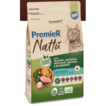 Premier Nattú Gatos Adulto Castrado Frango/Abóbora - Premier Premier Nattú Gatos Adulto Castrado Frango/Abóbora - Premier