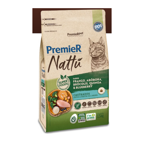 Premier Nattú Gatos Adulto Castrado Frango/Abóbora - Premier Premier Nattú Gatos Adulto Castrado Frango/Abóbora - Premier