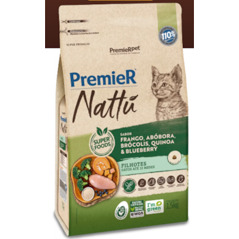 Premier Nattú Gatos Filhote Frango/Abóbora 1,5kg - Premier Premier Nattú Gatos Filhote Frango/Abóbora 1,5kg - Premier