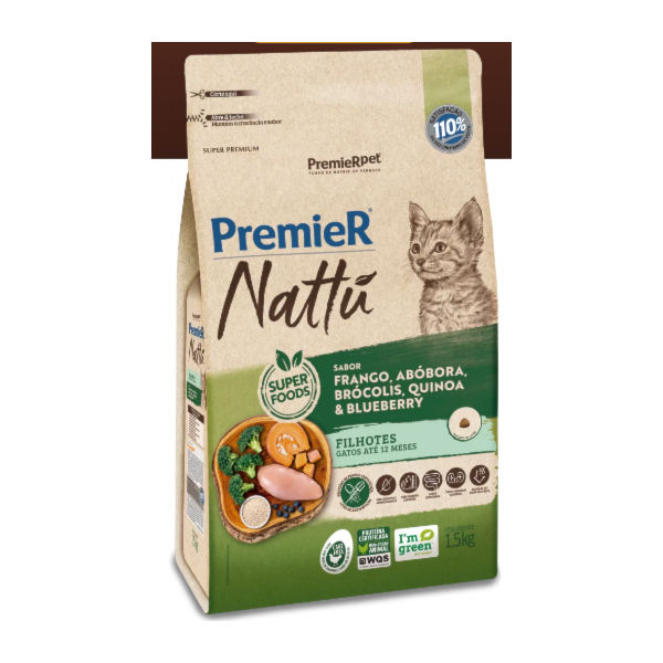 Premier Nattú Gatos Filhote Frango/Abóbora 1,5kg - Premier Premier Nattú Gatos Filhote Frango/Abóbora 1,5kg - Premier