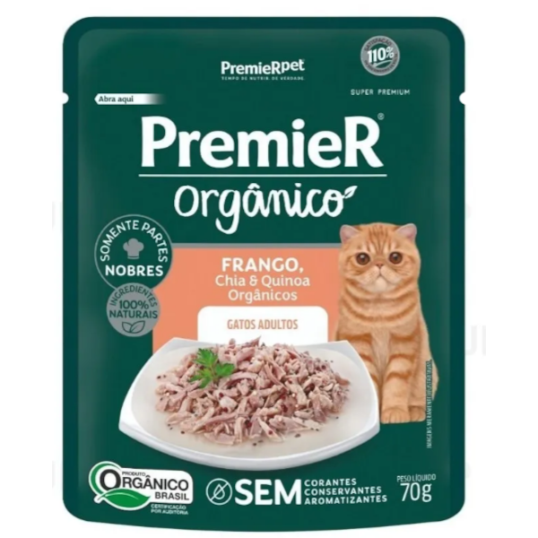 Premier Orgânico Sachê Gatos Adulto Chia e Quinoa Oragânicos 70g - Premier Premier Orgânico Sachê Gatos Adulto Chia e Quinoa Oragânicos 70g - Premier