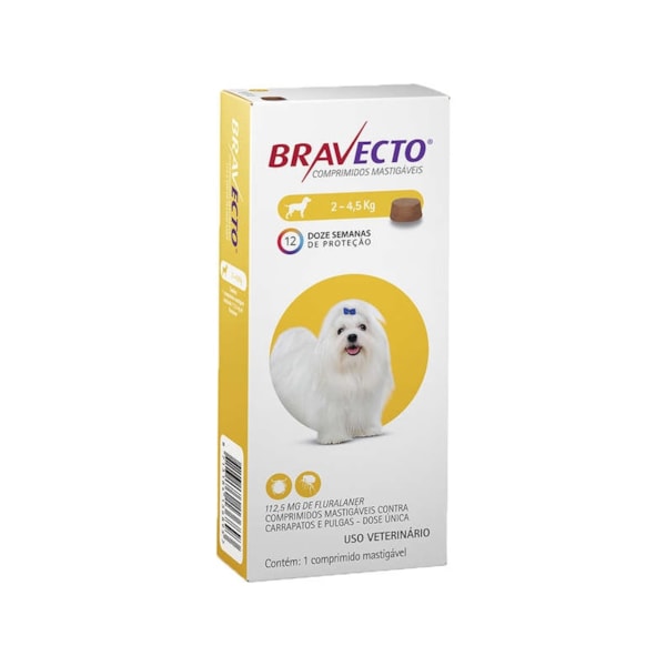 Promo Bravecto Cães 112,5mg 2 A 4,5kg - MSD Promo Bravecto Cães 112,5mg 2 A 4,5kg - MSD