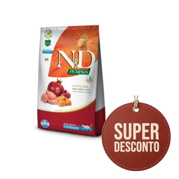 Promo N&D Pumpkin Gatos Castrados Frango e Romã 1,5KG