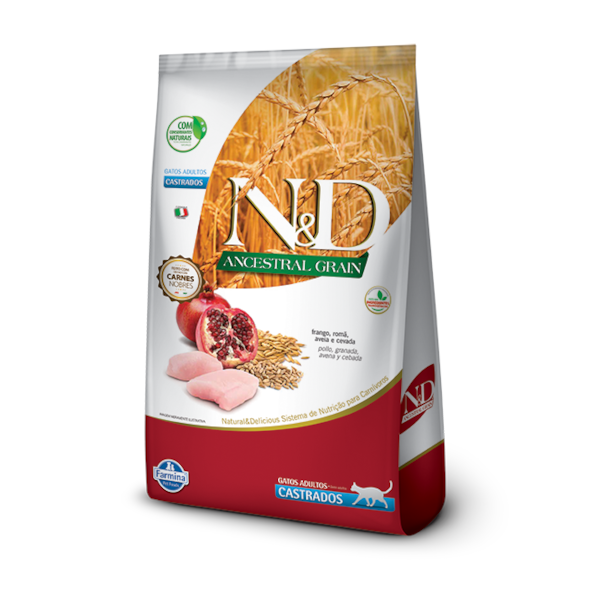 Ração Farmina N&D Ancestral Grain Castrados Frango e Romã - Gatos Adultos