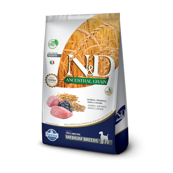 Ração Farmina N&D Ancestral Grain Raças Médias Cordeiro e Blueberry - Cães Adultos Ração Farmina N&D Ancestral Grain Raças Médias Cordeiro e Blueberry - Cães Adultos