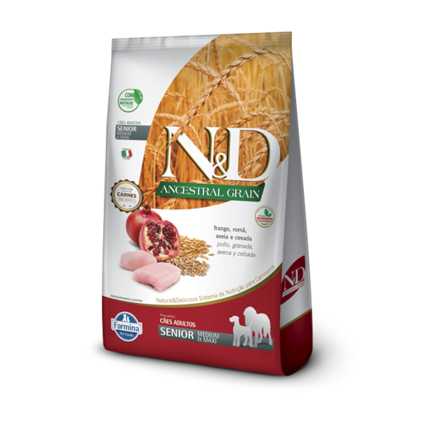 Ração Farmina N&D Ancestral Grain Raças Médias e Grandes Frango e Romã - Cães Idosos