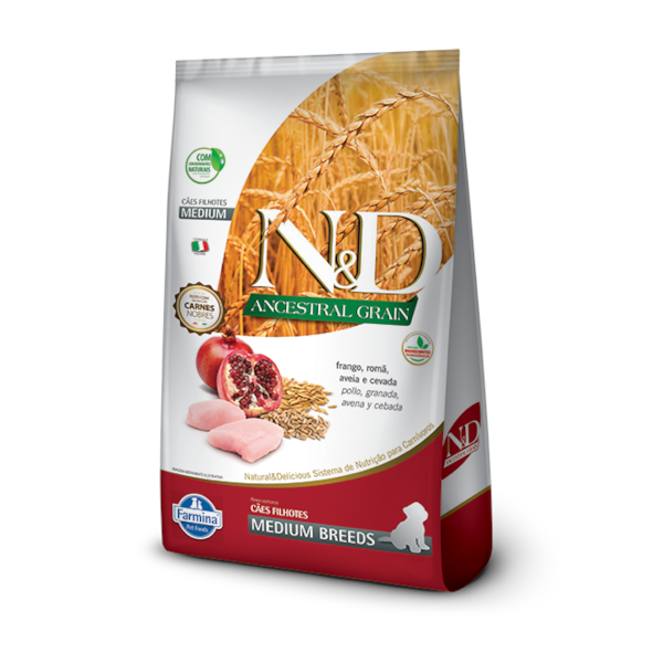 Ração Farmina N&D Ancestral Grain Raças Médias Frango e Romã - Cães Filhotes Ração Farmina N&D Ancestral Grain Raças Médias Frango e Romã - Cães Filhotes