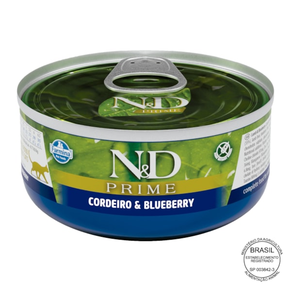 Ração Farmina N&D Prime Lata Cordeiro e Blueberry - Gatos Adultos