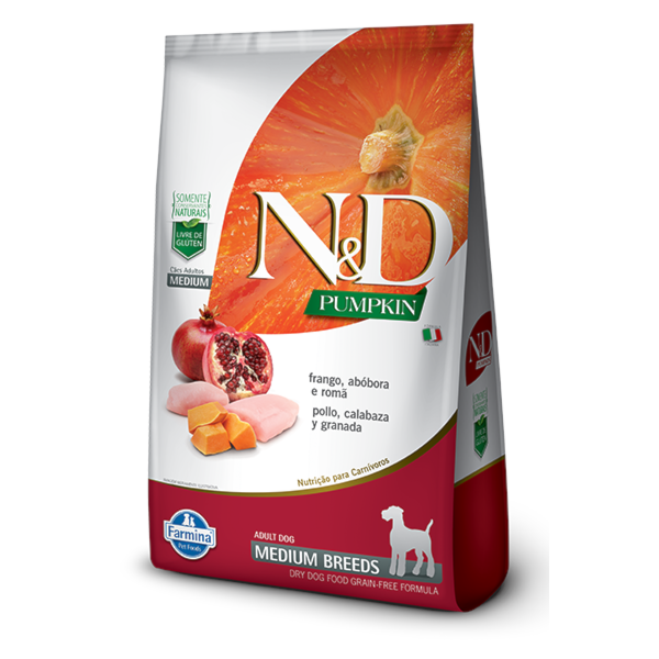 Ração Farmina N&D Pumpkin Raças Médias Frango, Abóbora e Romã - Cães Adultos Ração Farmina N&D Pumpkin Raças Médias Frango, Abóbora e Romã - Cães Adultos