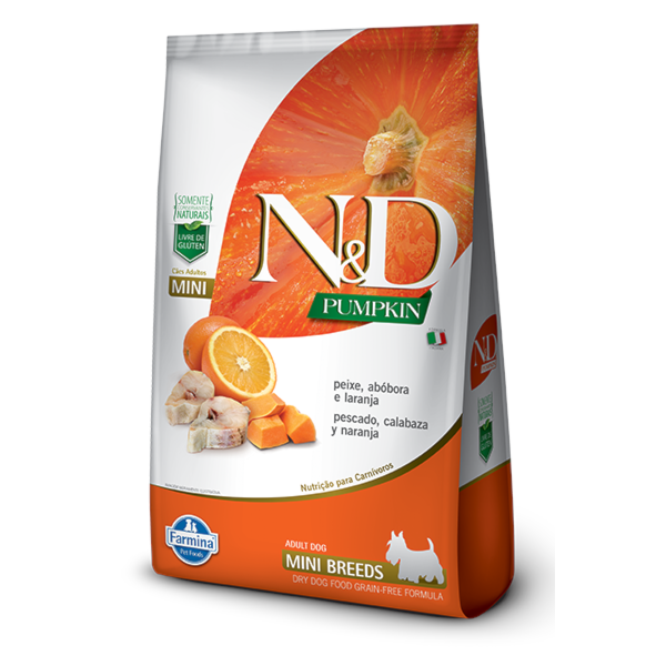 Ração Farmina N&D Pumpkin Raças Pequenas Peixe, Abóbora e Laranja - Cães Adultos Ração Farmina N&D Pumpkin Raças Pequenas Peixe, Abóbora e Laranja - Cães Adultos