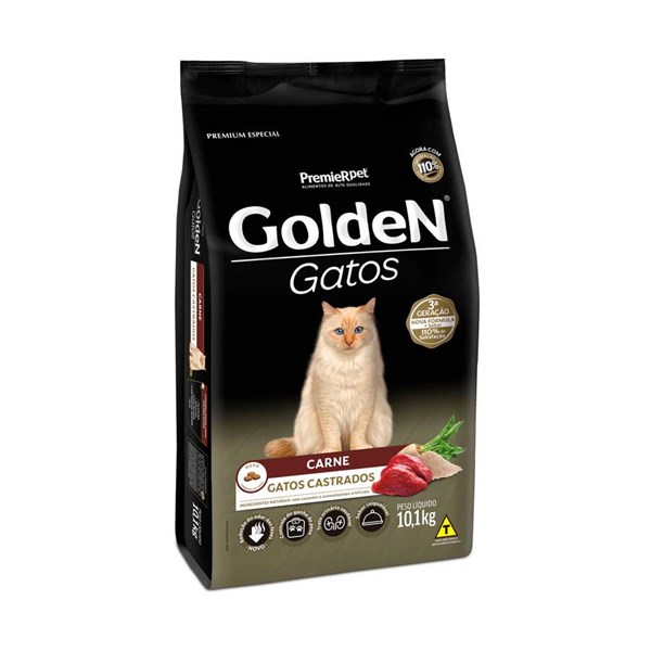 Ração Golden Carne Gatos Adultos Castrados - Golden