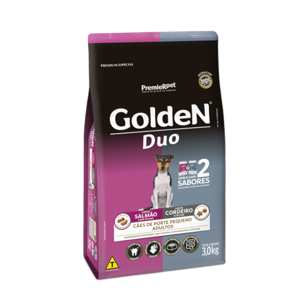Ração Golden Duii Salmão e Cordeiro Raças Pequenas Cães Adultos 3kg - Golden Ração Golden Duii Salmão e Cordeiro Raças Pequenas Cães Adultos 3kg - Golden