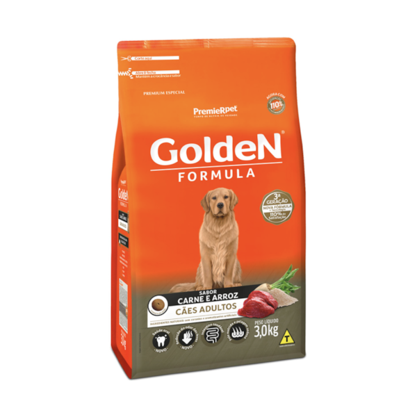 Ração Golden Formula Carne e Arroz Cães Adultos - Golden Ração Golden Formula Carne e Arroz Cães Adultos - Golden