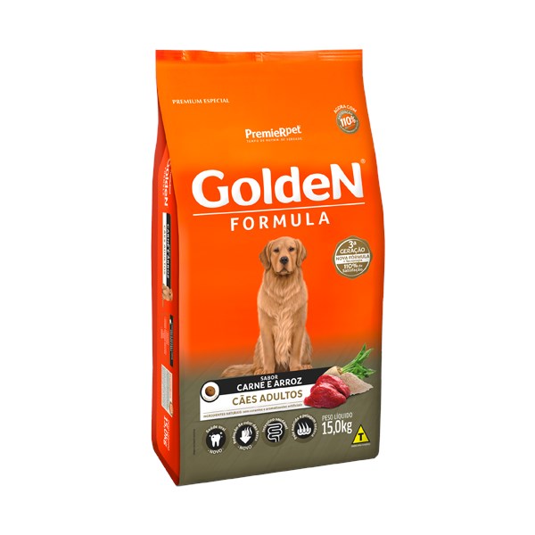 Ração Golden Formula Carne e Arroz Cães Adultos - Golden