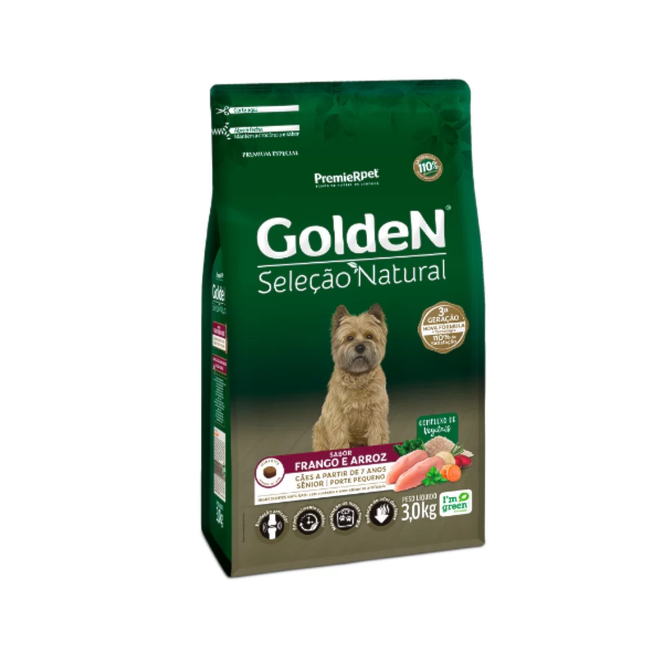 Ração Golden Seleção Natural Cães Sênior Porte Pequeno Sabor Frango & Arroz - Premier