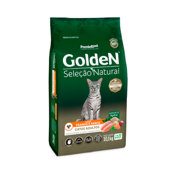 Ração Golden Seleção Natural Frango e Arroz Gatos Adultos - Premier