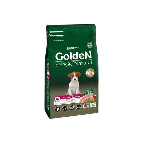 Ração Golden Seleção Natural Frango e Arroz Raças Pequenas Cães Filhotes - Golden