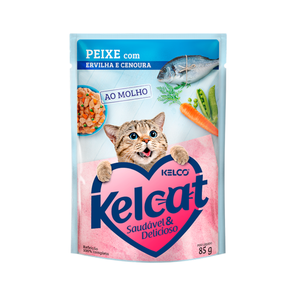 Ração Kelcat Sachê Peixe, Ervilha e Cenoura - Gatos Adultos Ração Kelcat Sachê Peixe, Ervilha e Cenoura - Gatos Adultos