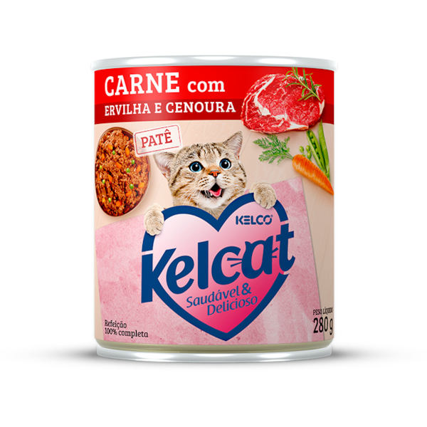 Ração Kelkat Lata Carne, Ervilha e Cenoura - Gatos Adultos Ração Kelkat Lata Carne, Ervilha e Cenoura - Gatos Adultos