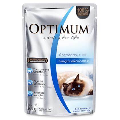 Ração Optimum Sachê Frango - Gatos Adultos Castrados