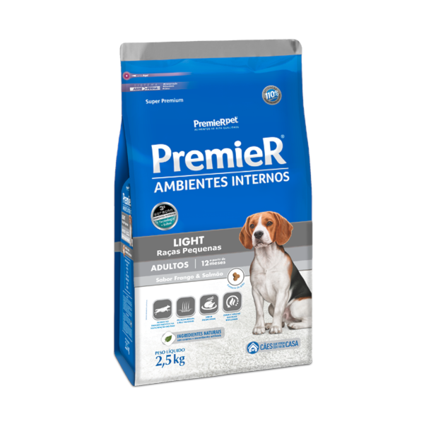 Ração Premier Ambientes Internos Light Raças Pequenas Frango e Salmão Cães Adultos - Premier Ração Premier Ambientes Internos Light Raças Pequenas Frango e Salmão Cães Adultos - Premier