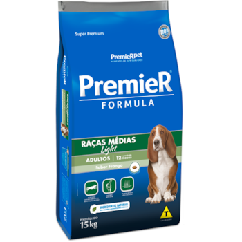 Ração Premier Formula Light Raças Médias Frango Cães Adultos - Premier Ração Premier Formula Light Raças Médias Frango Cães Adultos - Premier