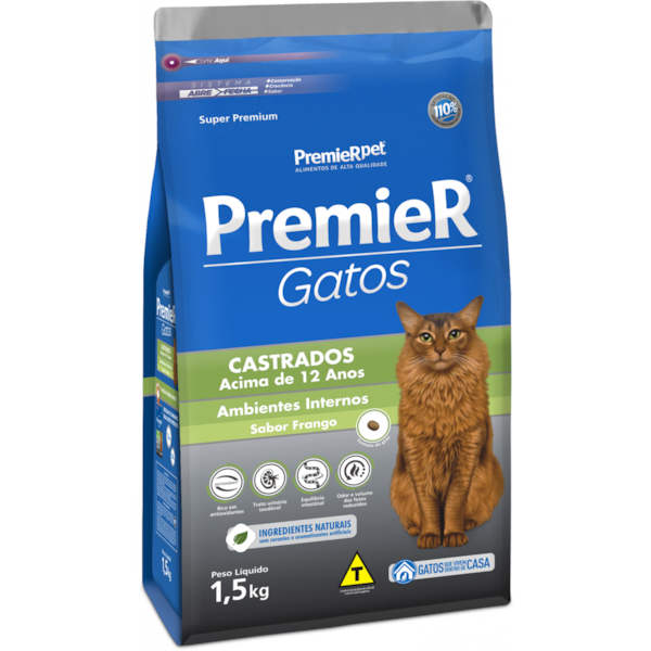 Ração Premier Frango 12+ Gatos Idosos(Sênior) Castrados - Premier Ração Premier Frango 12+ Gatos Idosos(Sênior) Castrados - Premier