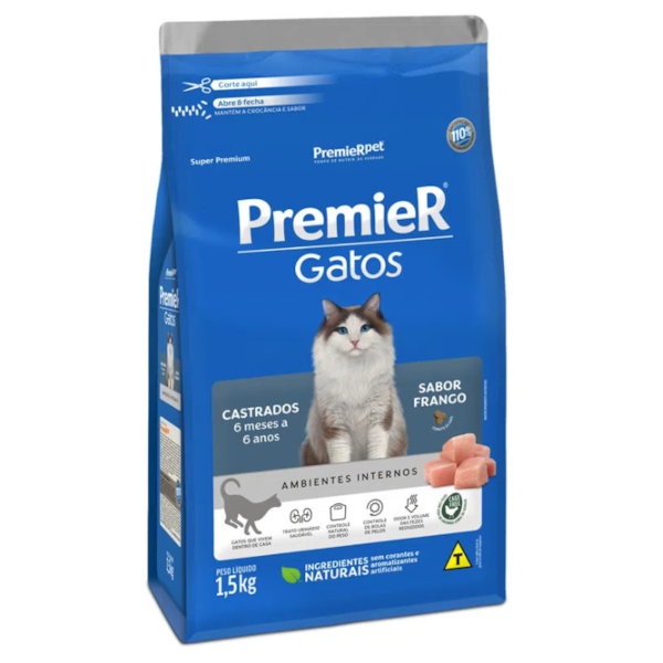 Ração Premier Para Gatos Castrados Frango (6meses a 6anos) - Premier