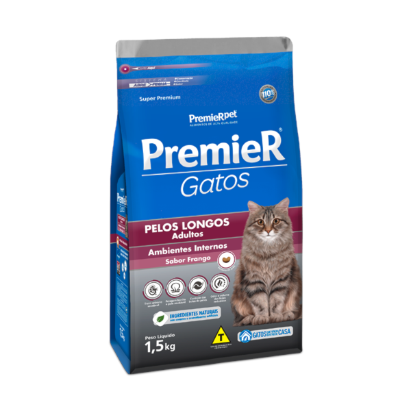 Ração Premier Pelos Longos Frango Gatos Adultos - Premier