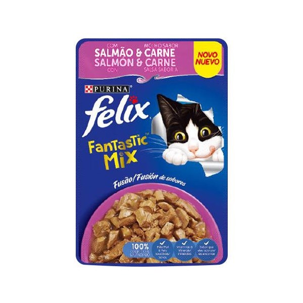 Ração Purina Felix Fantastic Mix Salmão e Molho Sabor Carne - Gatos Adultos