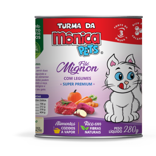 Ração Úmida Turma da Mônica Pets para Gatos Sabor Filé Mignon com Legumes 280 g - Turma da Mônica Ração Úmida Turma da Mônica Pets para Gatos Sabor Filé Mignon com Legumes 280 g - Turma da Mônica