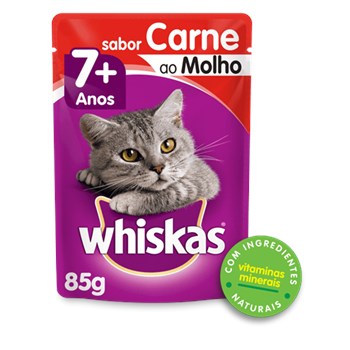 Ração Whiskas Sachê Carne ao Molho 7+ - Gatos Sênior