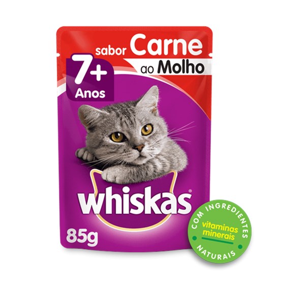 Ração Whiskas Sachê Carne ao Molho 7+ - Gatos Sênior