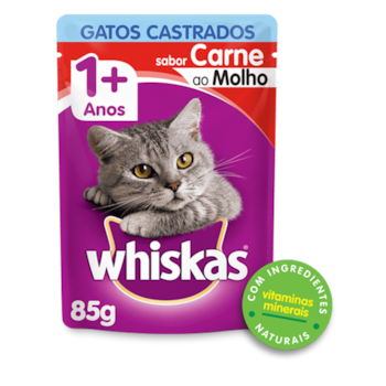 Ração Whiskas Sachê Carne ao Molho - Gatos Adultos Castrados Ração Whiskas Sachê Carne ao Molho - Gatos Adultos Castrados