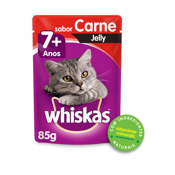Ração Whiskas Sachê Carne Jelly 7+ - Gatos Sênior