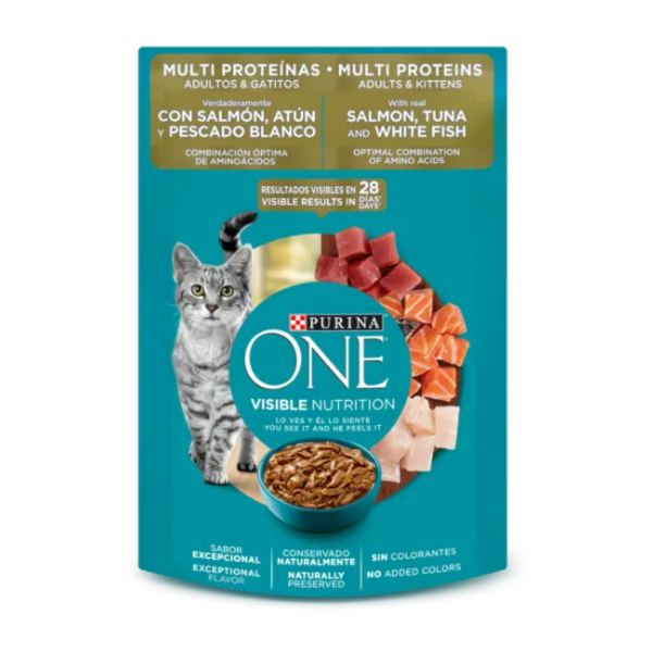 Sachê Para Gatos One Multi Proteínas/Salmão/Atum/Peixe Branco 85g - Purina Sachê Para Gatos One Multi Proteínas/Salmão/Atum/Peixe Branco 85g - Purina