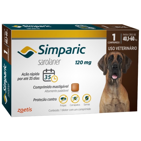 Simparic 120mg Câes 40,1 - 60K 1 comprimido - Zoetis Simparic 120mg Câes 40,1 - 60K 1 comprimido - Zoetis