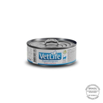 Vet Life Hypoallergenic Pork & Potato para Gatos Adultos de Todas as Raças 85g